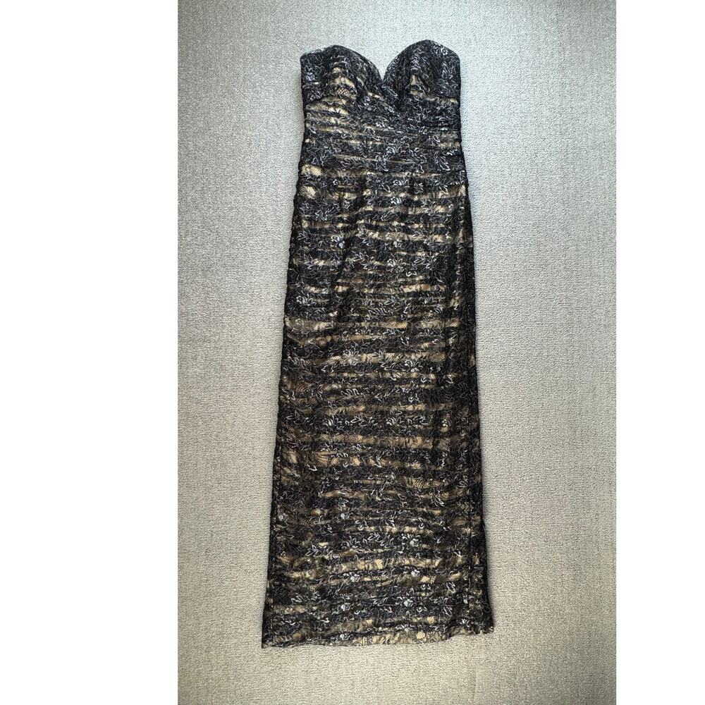 Vicky Tiel Formal Dress Gown Strapless Lace Metallic Floral Size 8‎